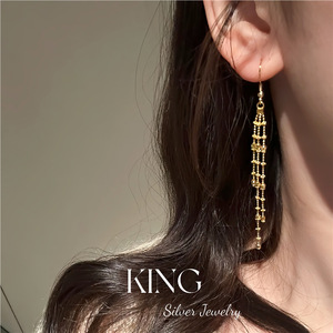 King Silver Jewelry Tassel Drop <b>Earrings</b> 925 Sterling Silver Plated Gold Party <b>Fine</b> Dangle <b>Earrings</b> - Product Image 4