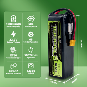 OEM UAV <b>Drone</b> <b>Battery</b> 10000mAh 3.7V-3.85V 6S/12S Rechargeable -20C-45C Discharge Rate 500 Cycles - Product Image 3