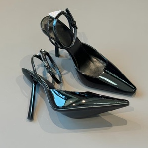 Zapatos de tacón alto elegantes para fiesta o boda, con punta en pico y correa, de cuero patentado, para mujer, sandalias de tacón alto con una sola correa. - Product Image 6