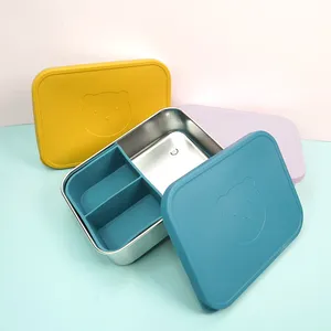 Neue Produkte Großhandel Baby Kids Lagerung Lunchbox Zusammen klappbare Edelstahl Silikon Lunchbox Lebensmittel behälter