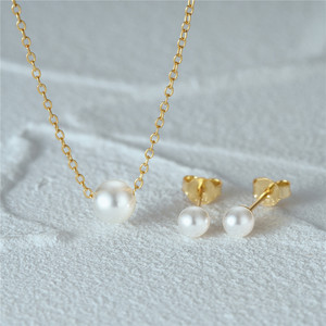 S925 Sterling Silver Pearl <b>Stud</b> <b>Earrings</b>/Necklace Set Clavicle <b>Chain</b> Jewelry Set - Product Image 5