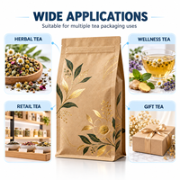 Sachet personnalisé en papier kraft sans fenêtre pour tisanes, scellé sur huit côtés avec marquage à chaud, pour la vente au détail et en gros