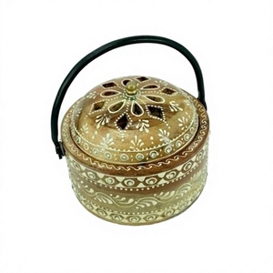 Admirable Design Round Shape Bakhoor Burner With Iron Handle Deluxe Quality Wooden Mabkhar Oil Burner In Bulk - Product Image 1