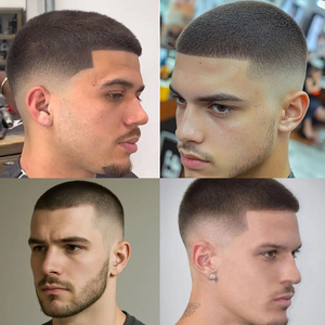 Système de remplacement de perruque en <span class=keywords><strong>cheveux</strong></span> humains à 100 %, toupet pour hommes, style court de 1 pouce, <span class=keywords><strong>coupe</strong></span> rasée, base en PU, 0,06 mm, prothèse capillaire, patch - Product Image 4