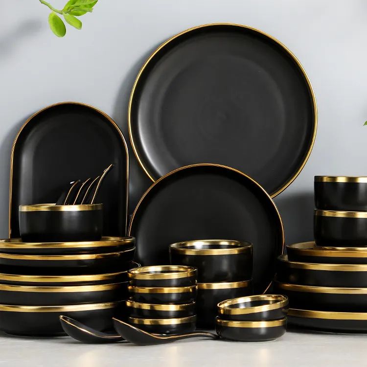 Luxury Ceramic Dinnerware Set for Restaurant   Hotel Elegant Green round Dinner Plates Dishes Salad Soup Bowl Party Occasions