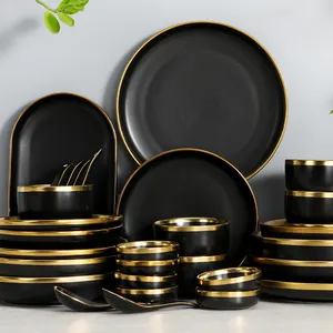 Luxury Ceramic Dinnerware Set For Restaurant Hotel Elegant Green Round Dinner Plates Dishes Salad Soup Bowl Party Occasions