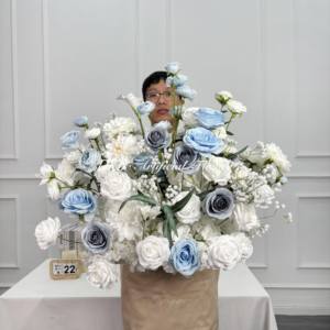 Décoration de cérémonie de mariage en gros DKB, allée fleurie luxuriante, arrangement floral en soie rose bleu poussiéreux et blanc de 60 cm - Product Image 2