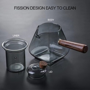 Théière en <span class=keywords><strong>verre</strong></span> de style japonais, machine à thé spéciale pour four électrique en argile, pot à poignée latérale résistant à la chaleur avec poignée en bois - Product Image 2