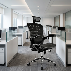 Ergonomic Mesh Office <b>Chair</b> with Adjustable Armrest and Headrest Chrome Base Swivel Design Modern Style Black Commercial Use - Product Image 2