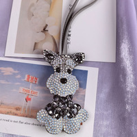 Colgante de Perro Schnauzer con Diamantes de Imitación al por Mayor, Adorno Colgante de Cachorro de Cristal con Correa de Cuero PU, Lindo Adorno para Coche de Mascota, Regalo