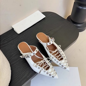 Sandales d'été de luxe 2026 en cuir de vachette à bout pointu et bride à boucle pour femme – Nouveauté tendance et polyvalente à talon ouvert - Product Image 2