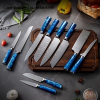 10 Parça Şef Bıçağı 4Cr Serisi Çelik Şam Desenli Reçine Saplı Mutfak Meyve Bıçağı Japon Tarzı Santoku Çok Amaçlı Bıçak Seti