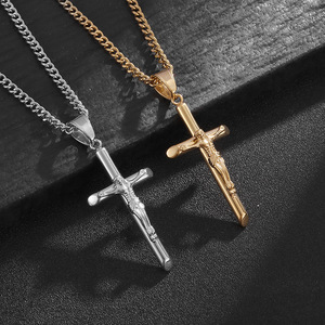 Stainless Steel <b>Cross</b> Pendant Necklace Unisex Punk Hip Hop Style Jewelry - Product Image 1
