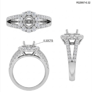 Elegante Anillo de Compromiso de Oro Blanco Sólido de 18k con Halo de Diamantes y Montura Dividida para Propuesta Romántica - Product Image 4