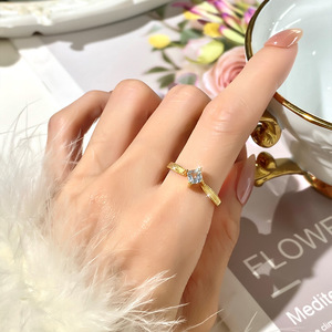 9 Simple 4mm Princess Cut Natural <b>Stone</b> Solitaire Adjustable <b>Ring</b> 925 <b>Silver</b> Gold Plated Brushed Matte Colorful Gemstone Jewelry - Product Image 3