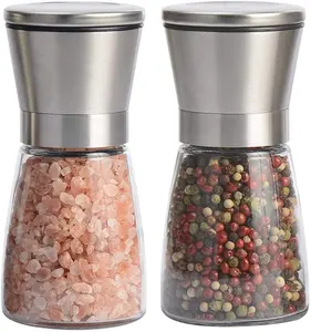 Manual Salt and Pepper Mill Stainless Steel Lid Wholesale Household Clear Glass Body Salt And Pepper Grinder