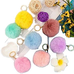 Llavero de Peluche con Pompón Rosa de Imitación de Pelo de Conejo, 8 cm de Diámetro, de Aleación de Zinc y Peluche, para Mujeres y Niñas - Product Image 6