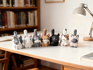 Statuette di Gatti in Legno, Scultura di Gattini Incisa, Arte in Legno Fatta a Mano, Decorazione Ecologica per Casa e Ufficio - Product Image 1