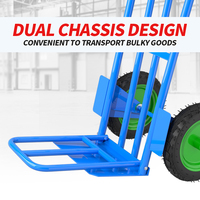 Carretilla Plegable Ahorradora de Esfuerzo con Ruedas Inflables Amortiguadoras, Carro Robusto de Acero Azul para Transporte de Carga Voluminosa