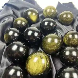 Hoge Kwaliteit Natuurlijke Kristal Ambacht Hand Gesneden Gouden Obsidiaan Bol Voor Genezing En Decoratie.