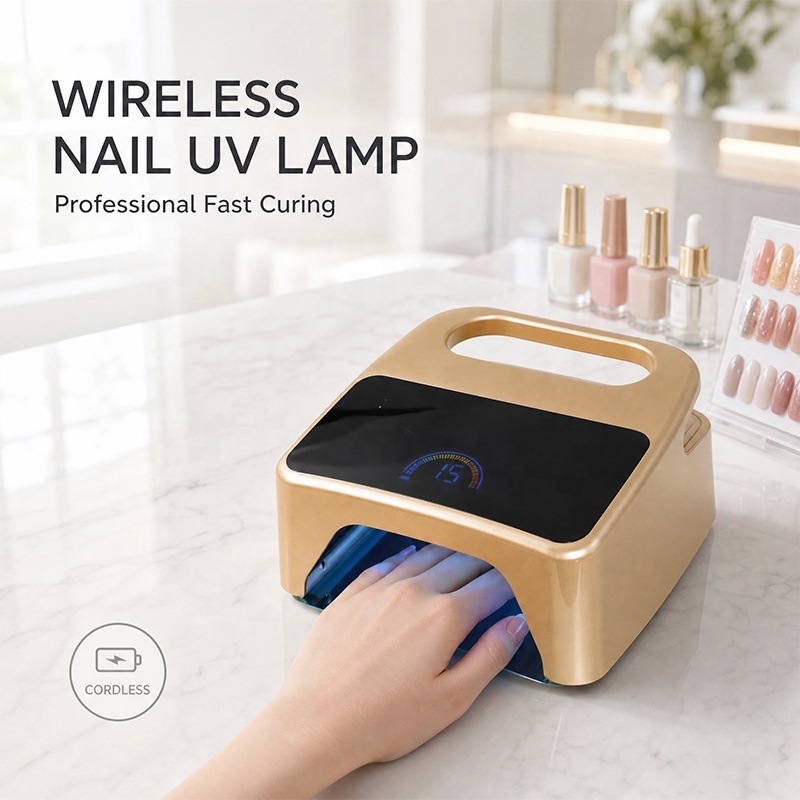 Rechargeable UV LED Gel Nail Lamp 6000mAh Wireless Curing Light 4 Timers 15S/45S/60S/90S LCD Display Nail Dryer