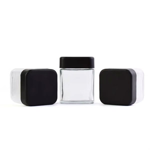 Bulk 3oz Clear Straight Sided Matte Black Glass Jar with Child-Resistant Lid Custom Logo for Smoking 3.5g Dry Flowers - Product Image 1