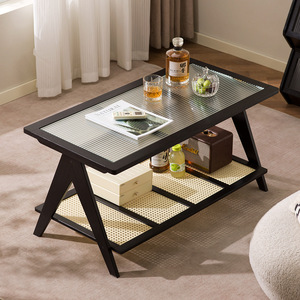Table basse avec rangement, plateau en verre trempé, style nordique moderne, meubles de salon, utilisation pour petit appartement - Product Image 3