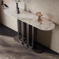 Table console moderne de luxe italienne |   Plateau en pierre frittée + pieds en acier inoxydable pour entrée