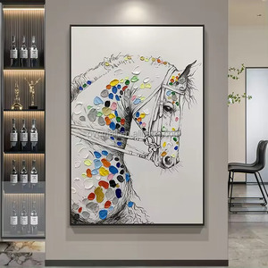 Pintura decorativa <span class=keywords><strong>de</strong></span> caballo grande pintada a mano, textura 3D, pintura colgante, arte <span class=keywords><strong>de</strong></span> pared, Animal, aceite divertido, pinturas <span class=keywords><strong>de</strong></span> caballos famosos - Product Image 2