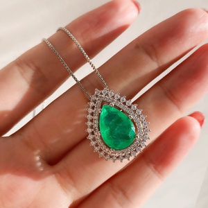 Classic Eco-friendly Copper 10*14MM Green Zircon Teardrop Earrings and Pendant Set Classic Jewelry Set for Women Timeless Style - Product Image 6