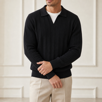 Pull en tricot pour homme style Old Money, en pure laine, col effet deux pièces, fabrication OEM ODM, usine source, marque privée