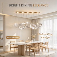 Lustre LED moderne en cristal linéaire avec anneaux entrelacés, lampe suspendue réglable pour salle à manger et hall d'entrée