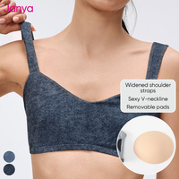Soutien-gorge de sport léger Janya rétro en denim, avec coussinets amovibles, séchage rapide, haute élasticité, décolleté en cœur, push-up, pour femmes
