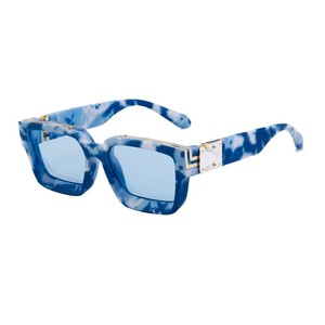 Lunettes de soleil personnalisées style millionnaire, unisexe, monture carrée, protection UV400, verres PC, design tie-dye blanc - Product Image 1