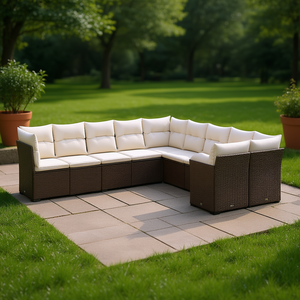 Ensemble de canapés de jardin en rotin brun avec coussins crème, mobilier d'extérieur au design contemporain et élégant - Product Image 2