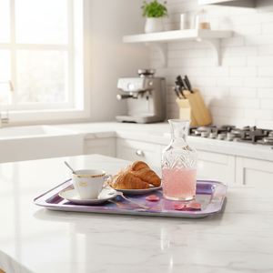 Kontensan EF169F0 310x430mm Modern Metal <b>Rectangular</b> Tray Pink and <b>Gold</b> Marble Texture Decorative Serving Platter <b>Mirror</b> Tray - Product Image 3