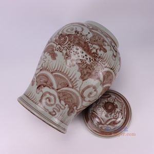 Rzx91 Jingdezhen Antique Hongwu sous glaçure <span class=keywords><strong>rouge</strong></span> eau de mer et <span class=keywords><strong>poisson</strong></span> motif Pot en céramique pots en porcelaine - Product Image 6