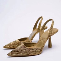 Zapatos de Tacón Alto con Tira Trasera de Cristal para Mujer, Tacones Finos para Boda con Pedrería, Tendencia de Moda, Zapatos Formales de Tacón Alto para Mujer