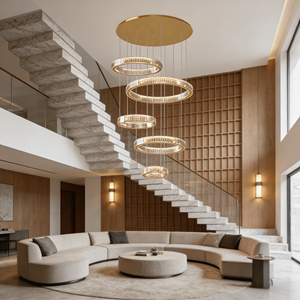 Lampadario a Sospensione con 5 Anelli, 160W, Altezza Regolabile, 3 Colori, Cristalli, per Soggiorno Moderno e <span class=keywords><strong>Hotel</strong></span> - Product Image 4