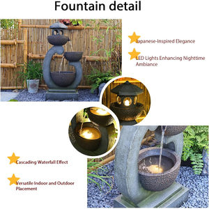 Dekorasi taman air mancur air terjun Modern Pagoda Zen tenang mangkuk air mancur berdiri Jepang dengan lampu LED - Product Image 4