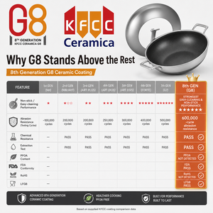 KFCC G8 Sartén <span class=keywords><strong>Wok</strong></span> de Acero Inoxidable de 3 Capas con Revestimiento Cerámico de Panal, Base Plana con Doble Asa, Compatible con Inducción - Product Image 3