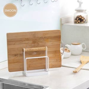Cutting Board Rack for Kitchen <b>Pan</b> and Pot Lid Organizer Carbon Steel Wood Handle Shelves Cutting Board Holder Drain Rack - Product Image 2