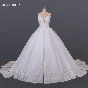 Luxury V-Neckline Ball Gown Wedding Dress Stunning Lace Of Chapel Train Wedding Gown Lsdz61