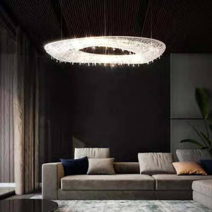 Superskylite Modern LED Pendant Chandelier Personalizable Big Round Silver para iluminación de hotel - Product Image 2