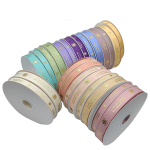 Pita Grosgrain Berlogo Karakter Cetak Foil Emas Ramah Lingkungan Dua Sisi Mewah yang Dapat Disesuaikan - Product Image 1