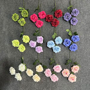Fleurs artificielles en soie, roses réalistes pour mariage et décoration intérieure, 3 têtes de roses diamantées avec feuilles, moulage par injection, fabrication chinoise - Product Image 2