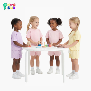 Puresun Solid 100% biologisch katoen kinderkleding groothandel set met gegolfde zoom, custom baggy casual zomer meisjes shorts sets - Product Image 1