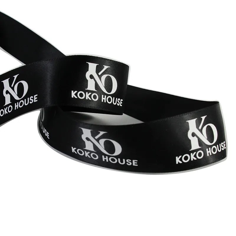 High Quality Customized Black Satin or Grosgrain Printed Ribbons with Logo Brand Exclusive Customizable Product