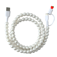 Câble de charge multi-prise 2-en-1 certifié MFi, charge rapide, avec perles décoratives, 1m, pour filles et femmes, compatible iPhone 16 15 14 13 Pro