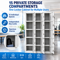 Armoire à casiers en acier à 15 portes avec serrures à clé individuelles et portes ventilées pour employés, personnel, usine, gymnase, école